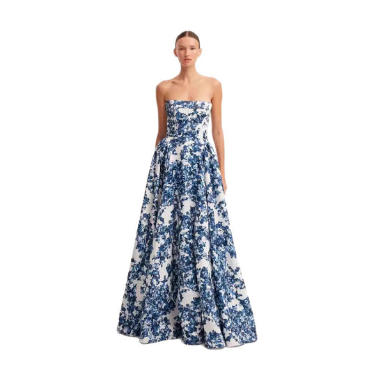Damen Elegantes Blütenmuster-Maxikleid mit schulterfreiem Design R&B
