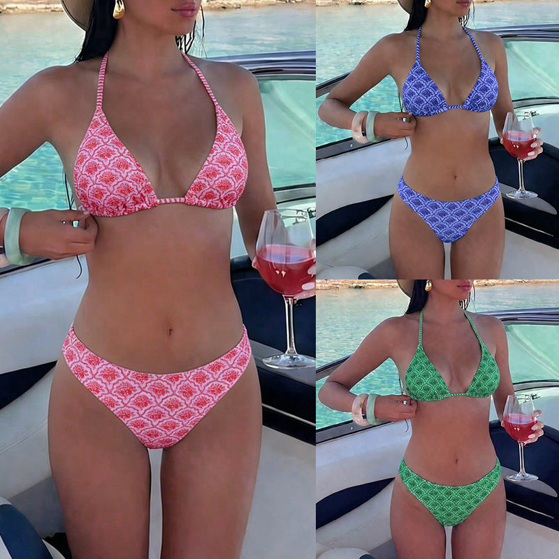 Damen Triangel-Bikini mit animalischem Muster und verstellbaren Trägern R&B