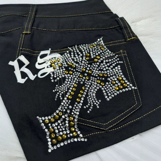 Damen Trendige Jeans-Shorts mit glitzernden Applikationen R&B