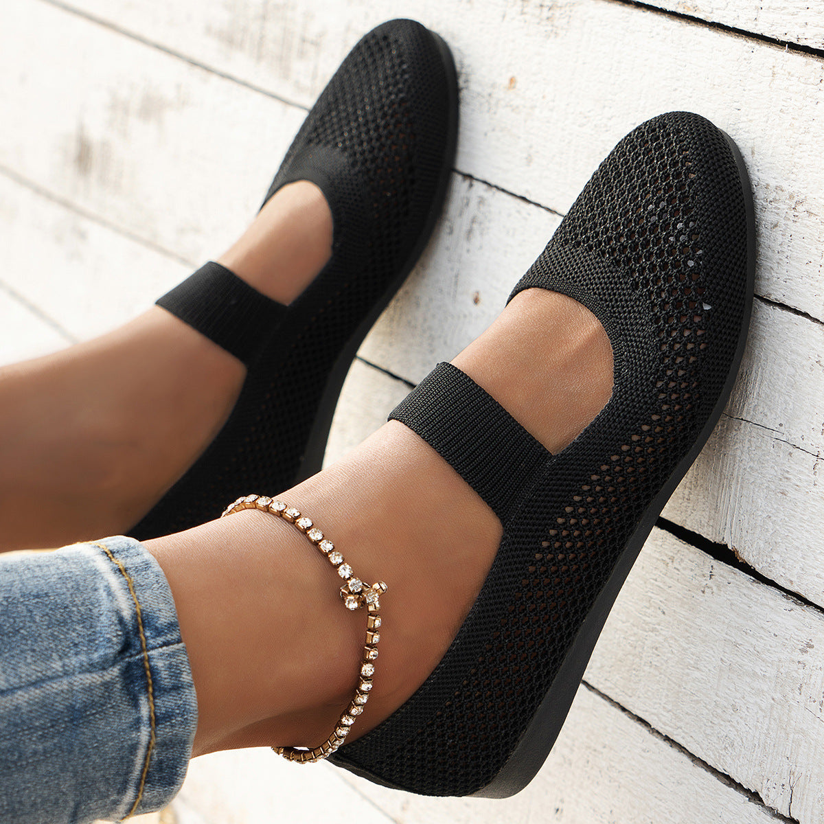 Damen atmungsaktive Slipper mit elegantem Riemendesign und flexibler Sohle R&B