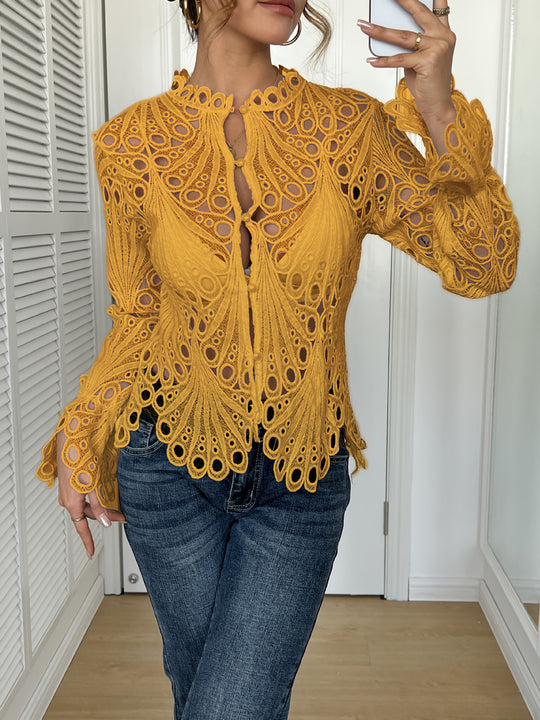 Damen Spitze Bluse mit eleganten Cut-Outs und figurschmeichelndem Design R&B