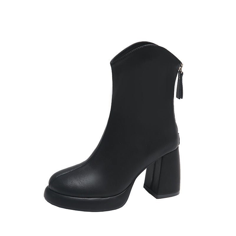 Damen eleganter und edler Ankle Boot mit blockiertem Absatz und Reißverschluss R&B