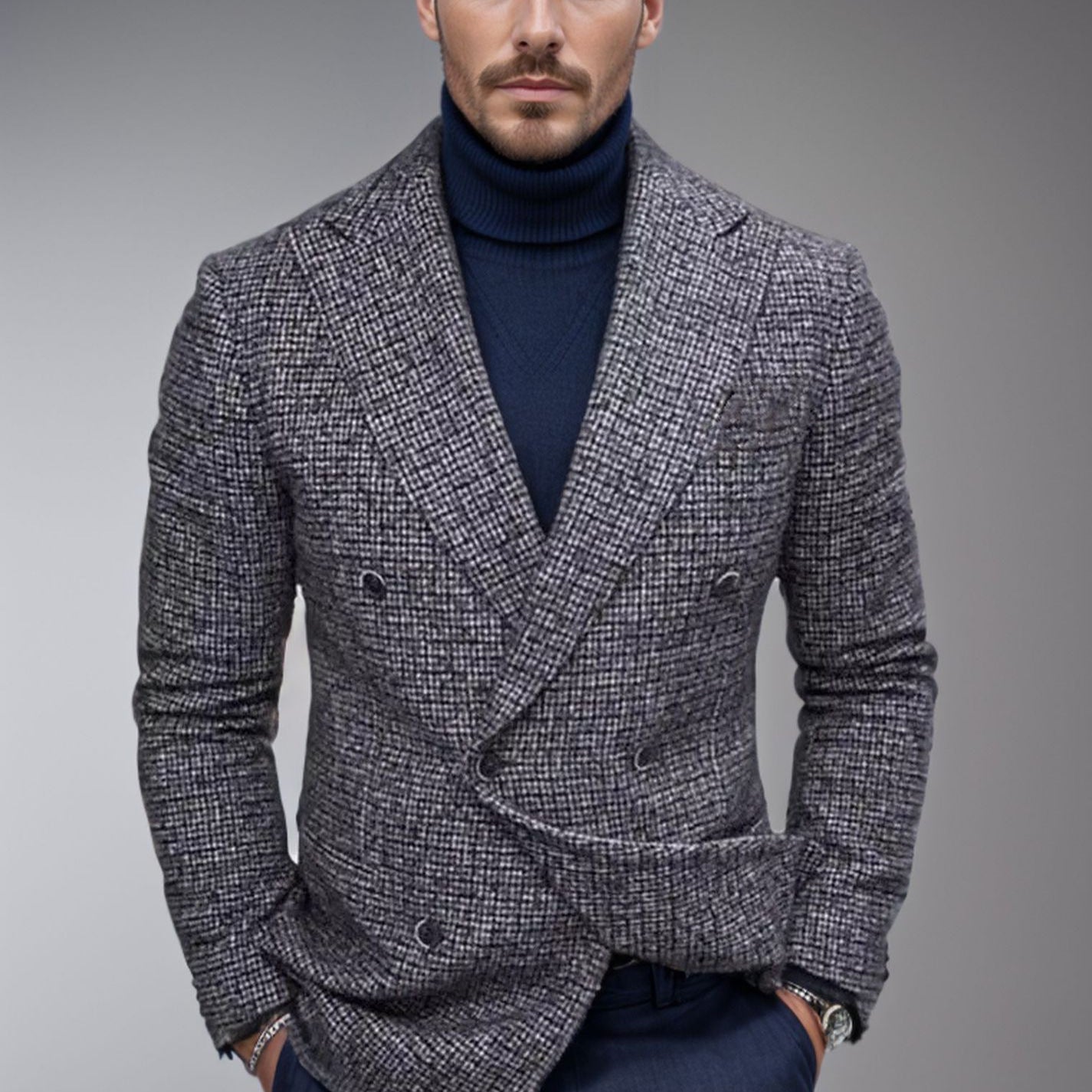 Herren modischer doppelreihiger Blazer mit feinem Strukturdesign R&B