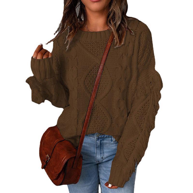 Damen Grobstrickpullover mit modischen Fransen und strukturiertem Design R&B