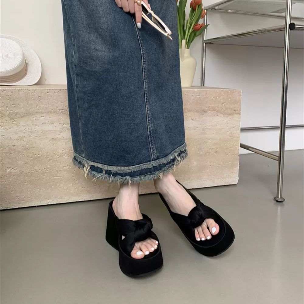 Damen Plateau-Pantoletten mit elegantem Schleifen-Design