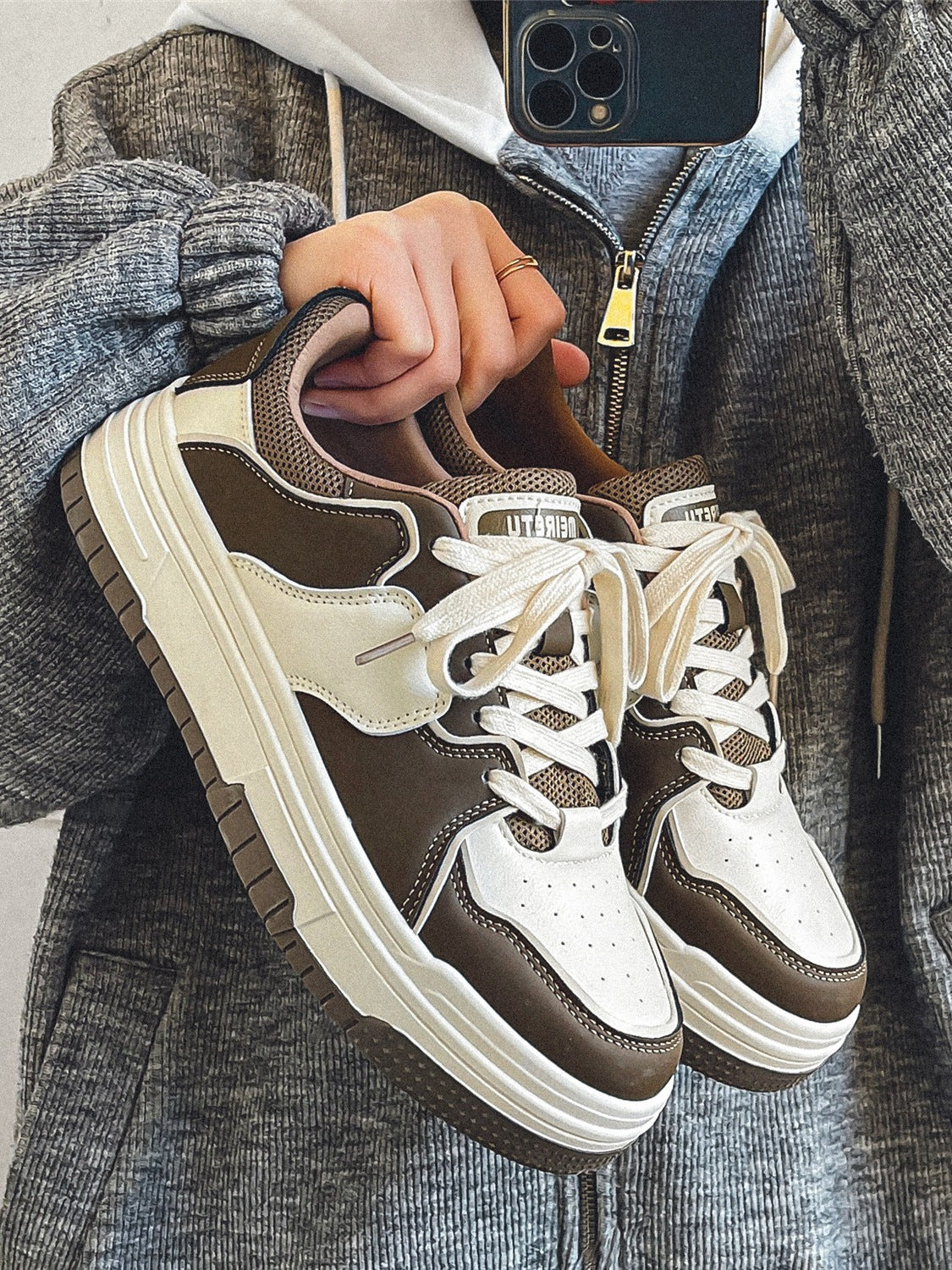 Damen modische Sneakers mit dicker Sohle und atmungsaktivem Obermaterial R&B