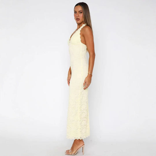 Damen Elegantes Spitzenkleid mit Halterneck-Design und figurfreundlichem Schnitt R&B