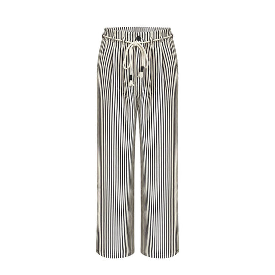 Damen lässige weite Hose im Streifenlook mit elastischem Bund und Bindegürtel R&B