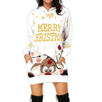 Damen Weihnachts-Kapuzenkleid mit auffälligem Rentier-Motiv R&B