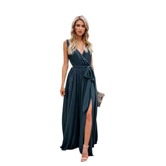 Damen Maxikleid mit elegantem Wickel-Design und seitlichem Schlitz R&B