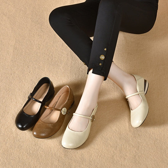 Damen elegante Mary Jane Ballerinas mit herausnehmbarem Fußbett und komfortablem Blockabsatz R&B