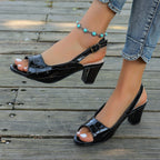 Damen Elegante Sling-Pumps mit modischem Krokodilleder-Design und komfortablem Blockabsatz R&B