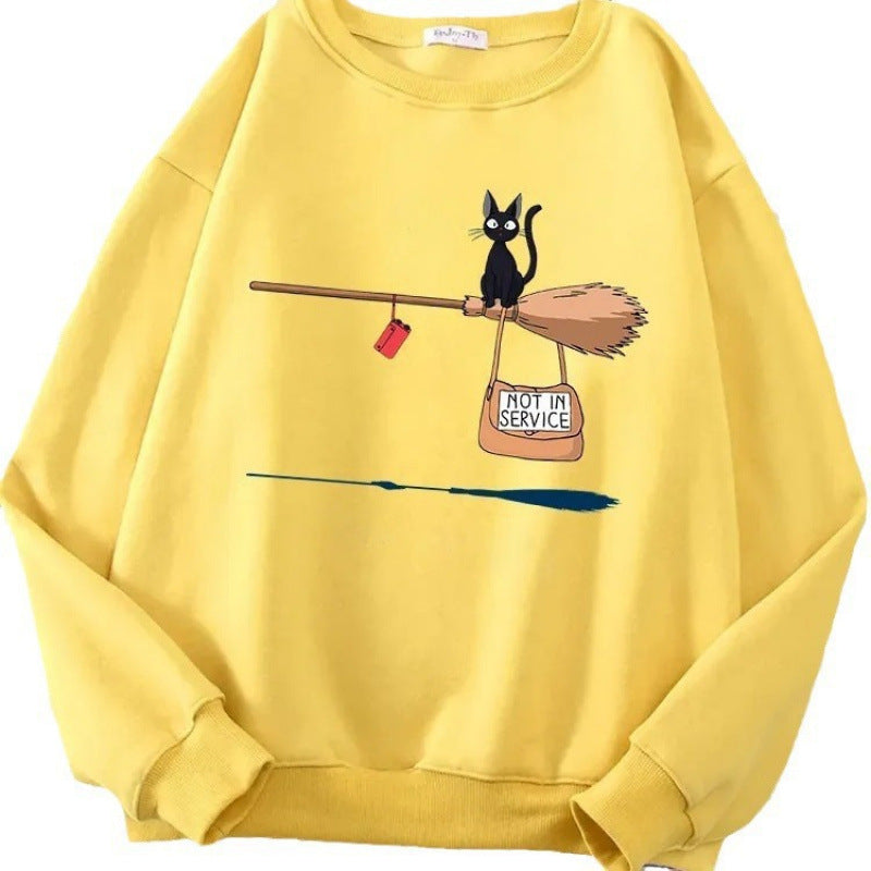 Damen Sweatshirt mit kreativem Katzenmotiv