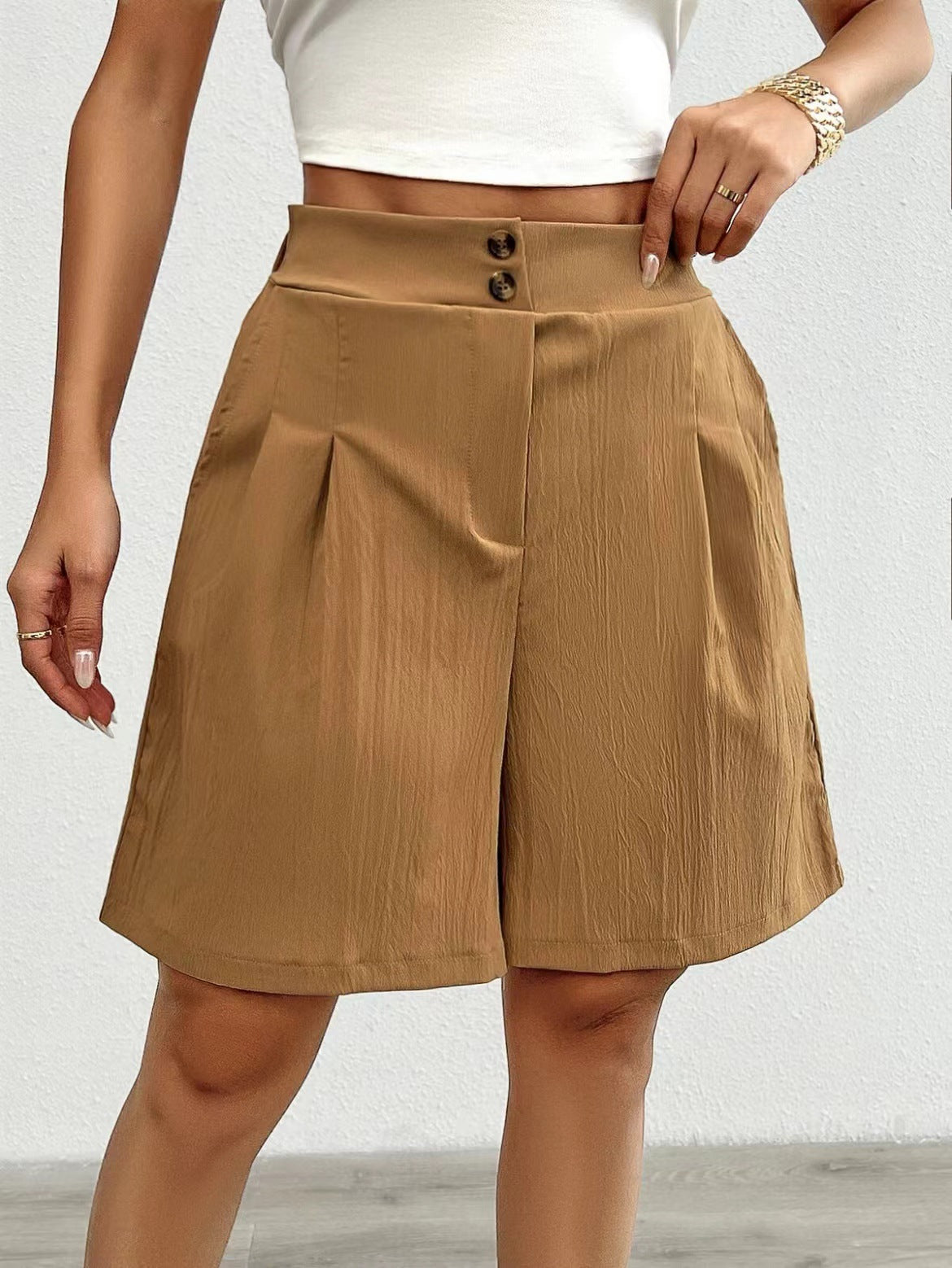 Damen modische Shorts mit hohem Bund und eleganten Faltendetails R&B