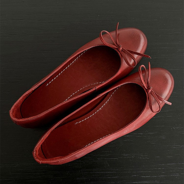 Damen Ballerina Schuhe aus weichem Leder mit elegantem Schleifendetail R&B