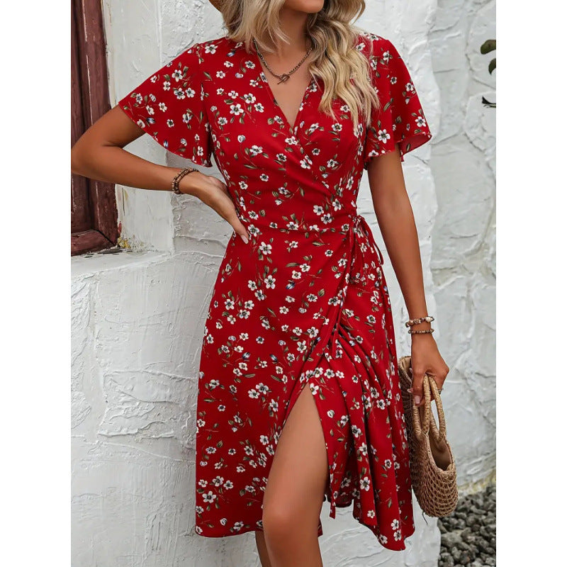 Damen Wickelkleid mit floralem Muster und seitlichem Schlitz R&B
