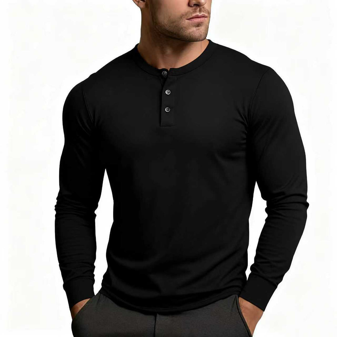 Herren Langarm-Henley-Shirt mit klassischem Knopfdetail und körpernaher Passform R&B
