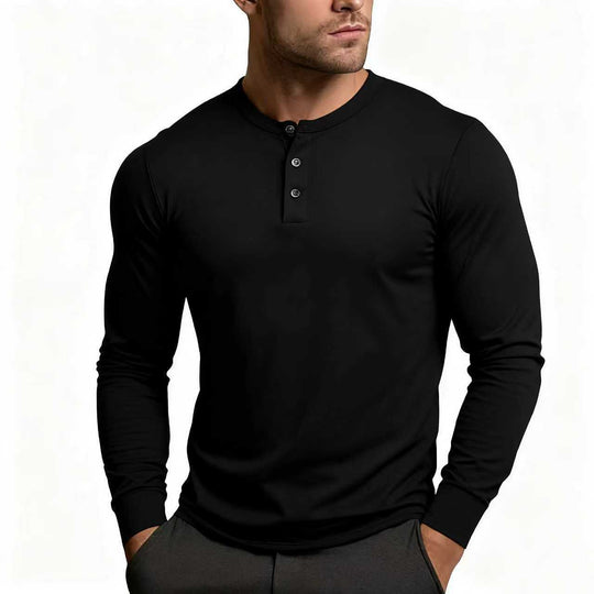 Herren Langarm-Henley-Shirt mit klassischem Knopfdetail und körpernaher Passform R&B