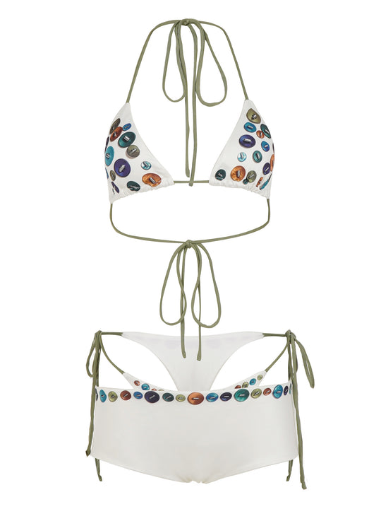 Damen Triangel-Bikini-Set mit bunten Dekorationen und verstellbaren Trägern R&B