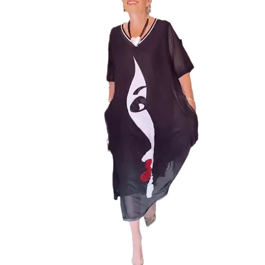 Damen Kleid mit künstlerischem Druck Heidi-Mode