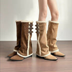 Damen hohe Stiefel mit weichem Kunstfellkragen und detaillierter Schnürfront R&B