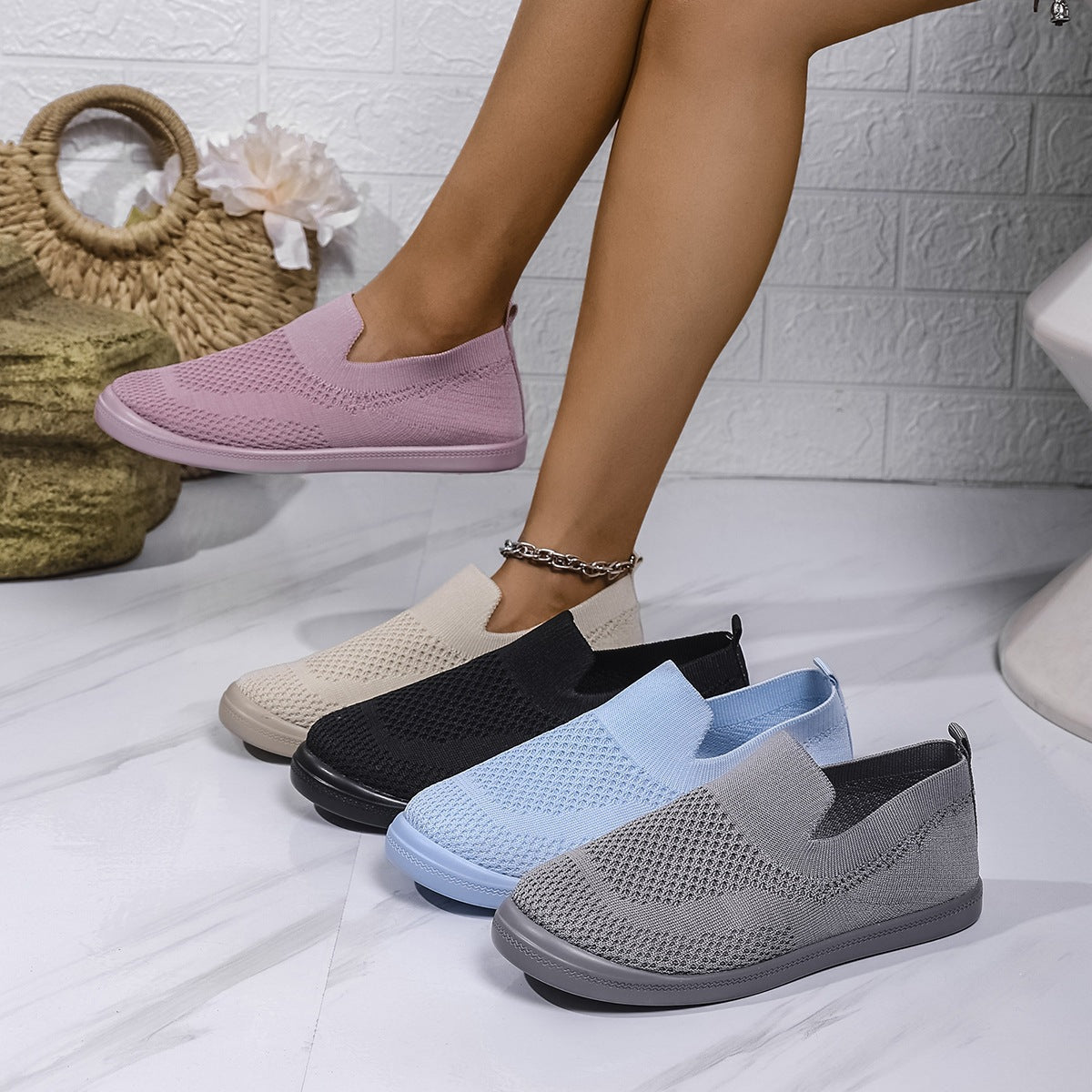 Damen Atmungsaktive Slip-On Freizeitschuhe R&B