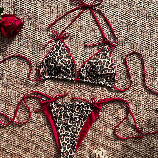 Damen Triangel-Bikini-Set mit verstellbaren Bändern und tierisch inspiriertem Design R&B