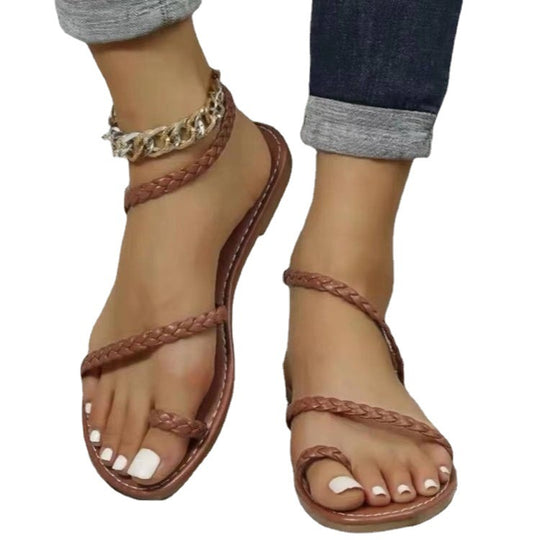 Damen flache Riemchensandalen mit geflochtenem Design und komfortablem Fußbett R&B