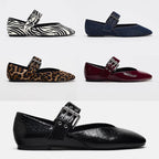 Damen elegante Ballerinas mit Leopardenmuster und verstellbarem Riemen R&B