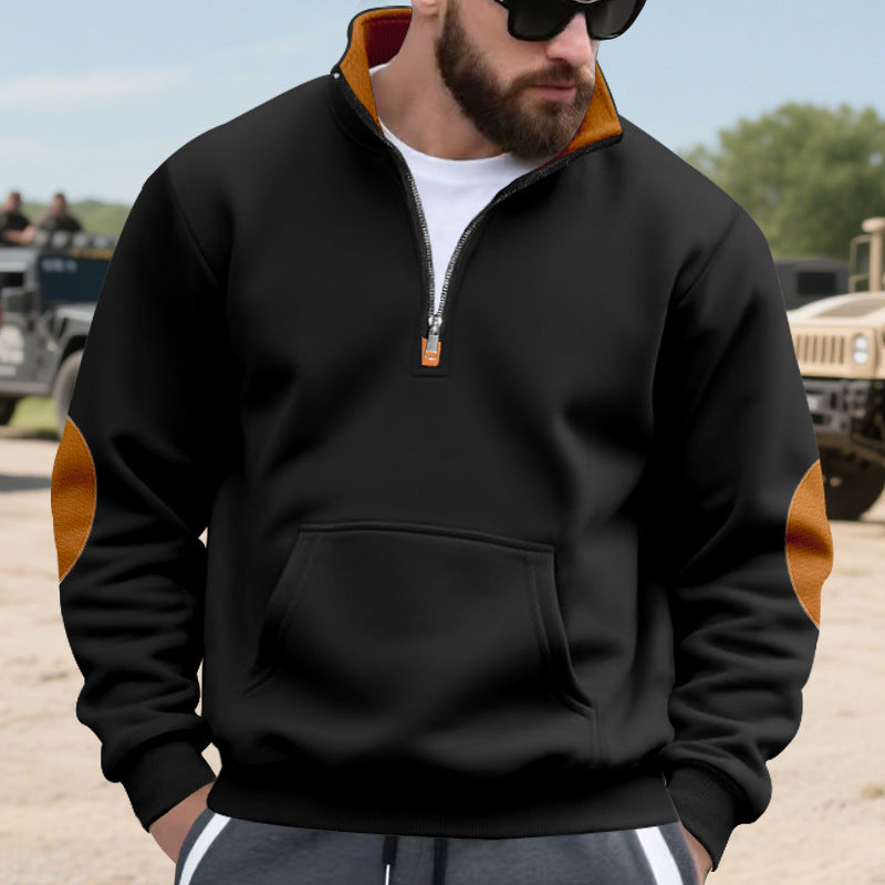 Herren Hochwertiger Stehkragenpullover aus atmungsaktivem Material mit Reißverschluss und Kontrastakzenten R&B