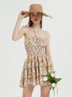 Damen Rüschenkleid mit trägerlosem Design und floralem Muster R&B
