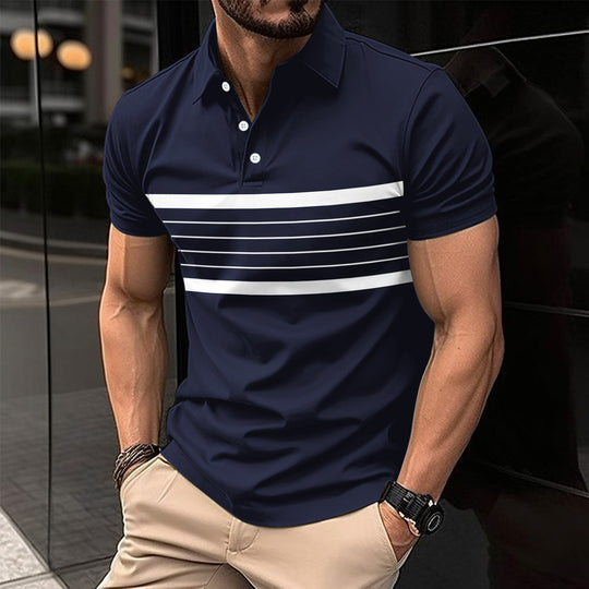 Herren Polohemd mit sportlichem Streifenmuster und klassischem Kragen R&B