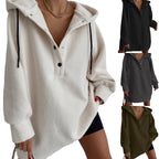 Damen nan kuscheliges Kapuzen-Fleece-Tunika-Sweatshirt mit Druckknopfleiste und überschnittener Schulter R&B