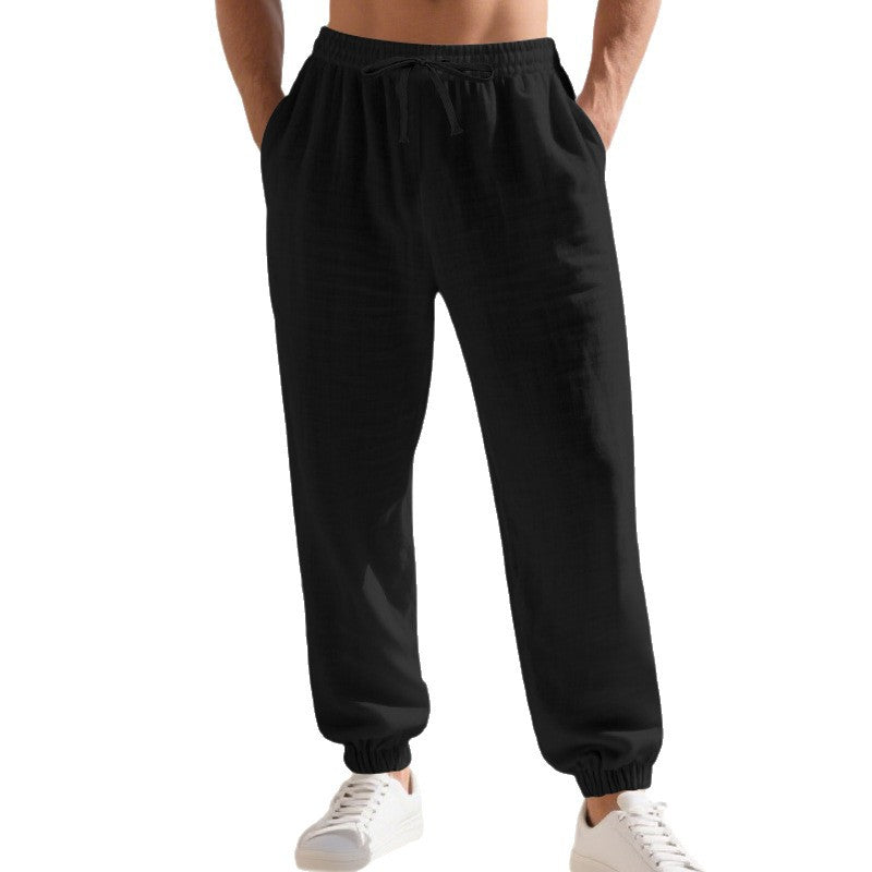 Herren nan leichte Leinen-Baumwoll Loungehose mit elastischem Tunnelzug, seitlichen Eingrifftaschen und elastischen Beinabschlüssen R&B