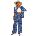 Damen luftiges Zweiteiliges Ensemble mit floralem Muster und weiten Hosen R&B
