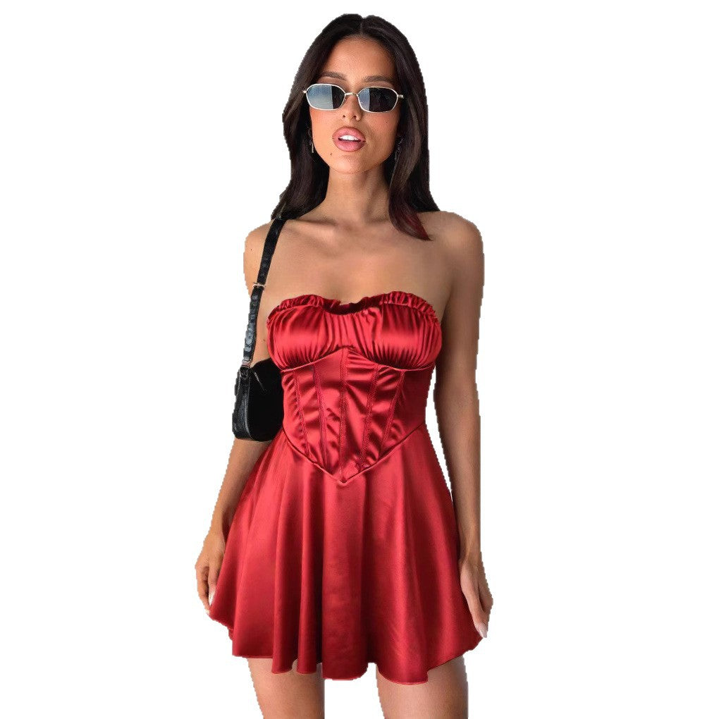 Damen trägerloses Minikleid mit Raffungen und figurschmeichelndem Schnitt R&B