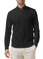 Herren Elegantes Langarmhemd mit Stehkragen und Knopfleiste R&B