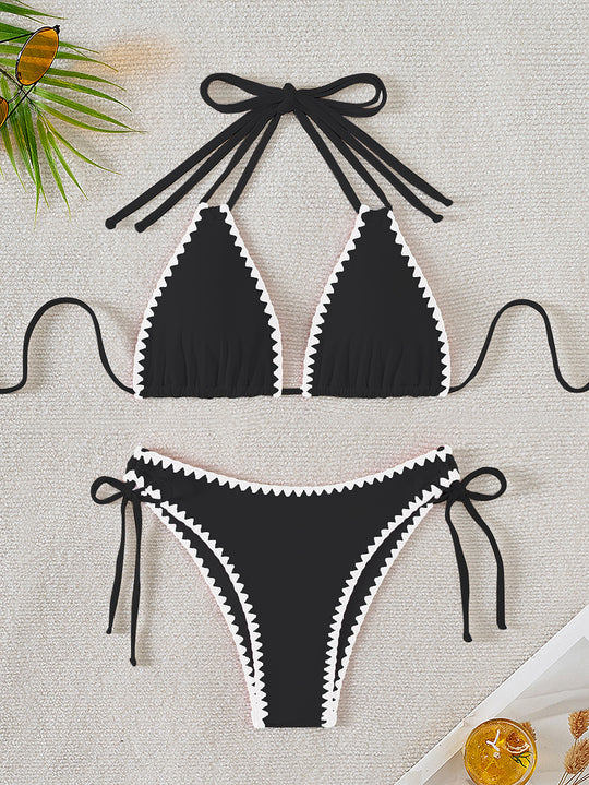 Damen Triangel-Bikini mit verspielten Kontrastnähten R&B
