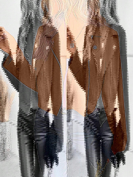 Damen Stylische Bikerjacke aus Kunstleder mit asymmetrischem Reißverschluss R&B