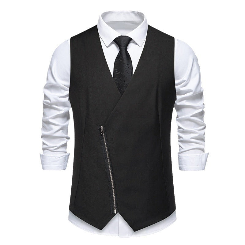 Herren moderne Anzugweste mit asymmetrischem Reißverschluss und eleganter Passform R&B