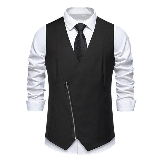 Herren moderne Anzugweste mit asymmetrischem Reißverschluss und eleganter Passform R&B