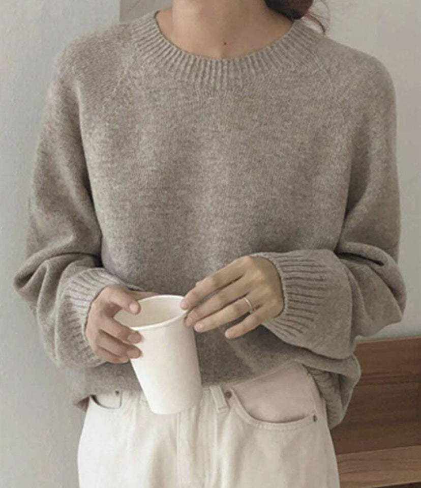 Damen Gemütlicher Rundhals-Pullover aus hochwertigem Stoff R&B