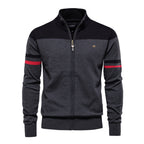 Herren Strickjacke mit modernem Zipper und sportiven Farbstreifen