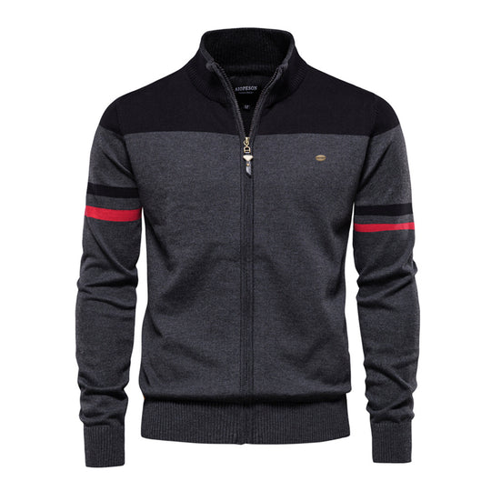 Herren Strickjacke mit modernem Zipper und sportiven Farbstreifen R&B