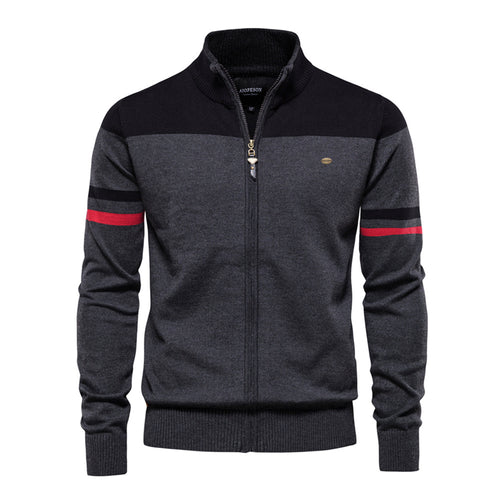 Herren Strickjacke mit modernem Zipper und sportiven Farbstreifen R&B