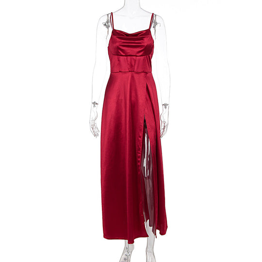 Damen Elegantes Abendkleid mit schimmerndem Satinfinish und tiefem Schlitz R&B