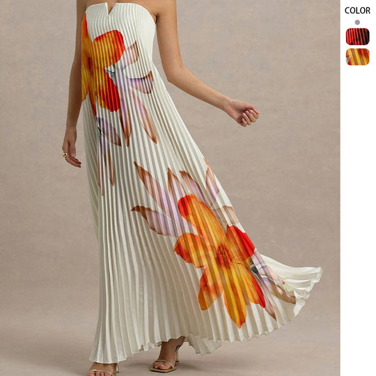 Damen Maxikleid mit plissiertem Design und floralem Druck R&B