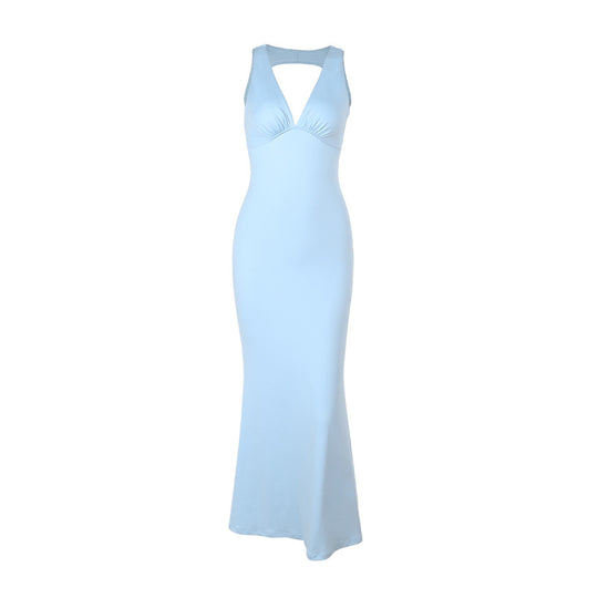 Damen figurbetontes Maxikleid mit tiefem V-Auschnitt und eleganter Schnittführung R&B
