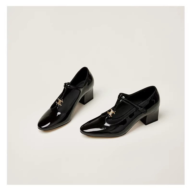 Damen elegante Pumps mit modischem T-Riemen und glänzender Oberfläche R&B