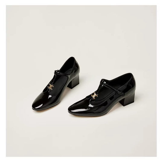 Damen elegante Pumps mit modischem T-Riemen und glänzender Oberfläche R&B